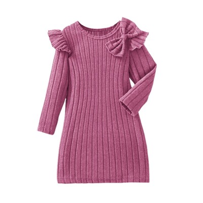 Vaikiška mergaičių megzta suknelė Vienspalvė mezginėlis apvaliu kaklu ilgomis rankovėmis laisvalaikio suknelė rudens princesės suknelė