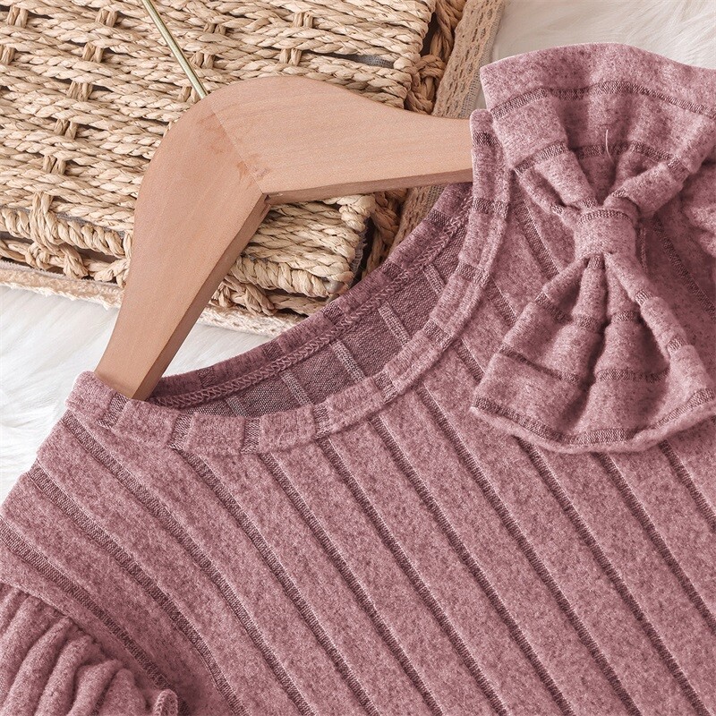 Vaikiška mergaičių megzta suknelė Vienspalvė mezginėlis apvaliu kaklu ilgomis rankovėmis laisvalaikio suknelė rudens princesės suknelė