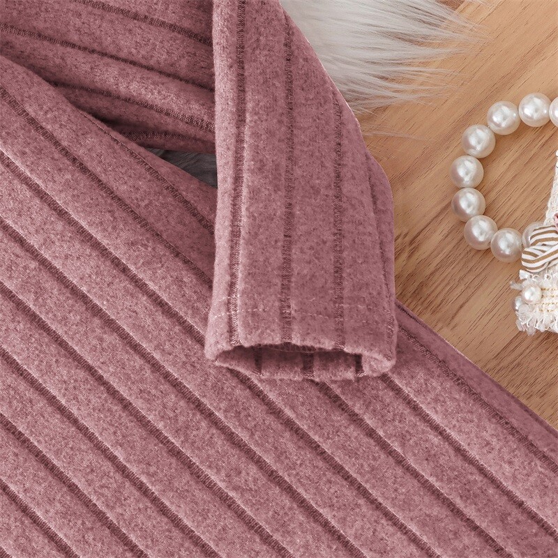 Vaikiška mergaičių megzta suknelė Vienspalvė mezginėlis apvaliu kaklu ilgomis rankovėmis laisvalaikio suknelė rudens princesės suknelė