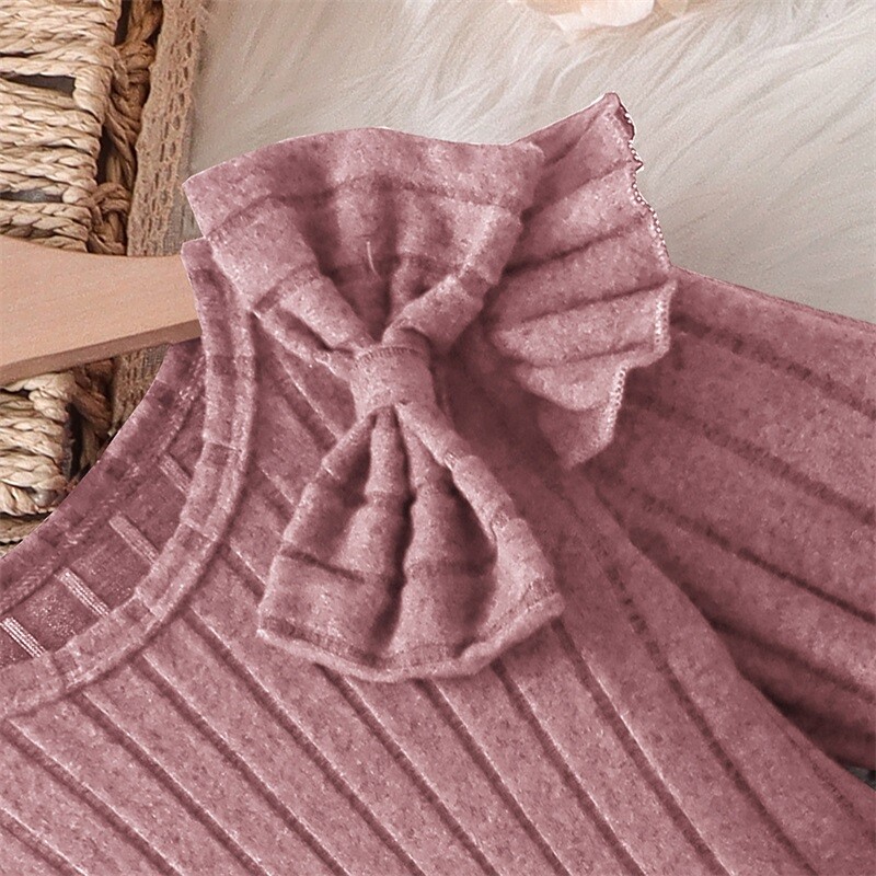 Vaikiška mergaičių megzta suknelė Vienspalvė mezginėlis apvaliu kaklu ilgomis rankovėmis laisvalaikio suknelė rudens princesės suknelė