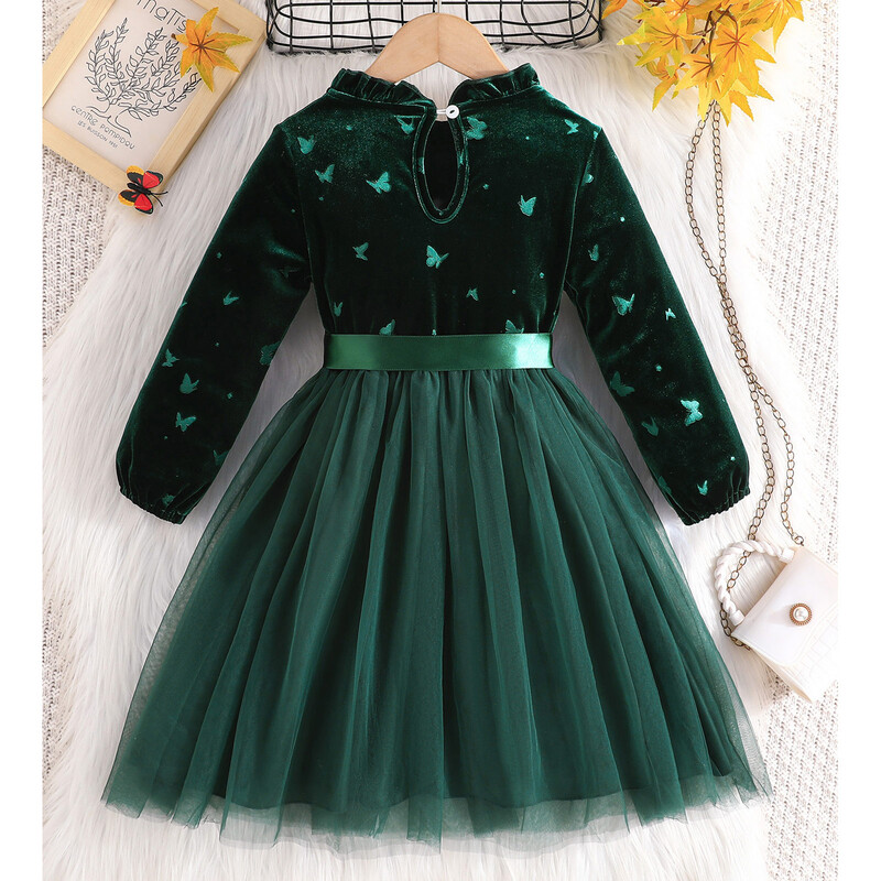 Παιδικό φόρεμα για χριστουγεννιάτικο πρωτοχρονιάτικο πάρτι με μακρυμάνικο φόρεμα με πεταλούδα από διχτυωτό tutu πριγκίπισσα για βραδιά χορού γενεθλίων