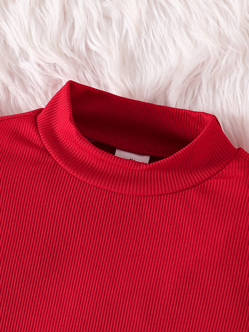 Bērnu pavasara un rudens jaunās modes 2 komplekti sarkans trikotāžas krekls ar garām piedurknēm līdz kakla vidum un rūtaini svārki + moderna rūtainā cepure