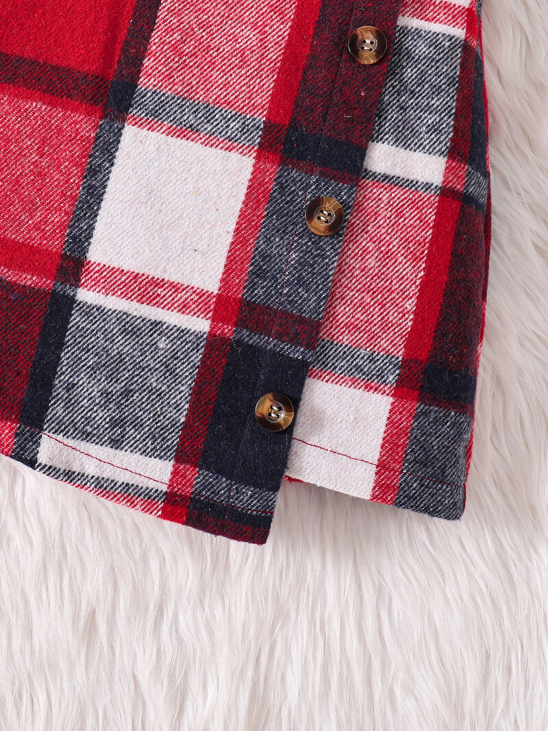 Bērnu pavasara un rudens jaunās modes 2 komplekti sarkans trikotāžas krekls ar garām piedurknēm līdz kakla vidum un rūtaini svārki + moderna rūtainā cepure