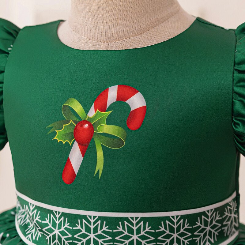 Mazuļu meiteņu vintage zaļā Ziemassvētku vecīša festivāla dāvana bērniem sniegpārsliņa Ziemassvētku kleitas meitene pūkains kristību kleita mazuļa audums