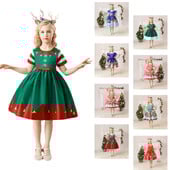 Kalėdiniai rūbai Kalėdų Senelio spausdinta suknelė mergaitei Raudonos ir žalios spalvos languota dryžuota rutulinė suknelė, karnavalinė gimtadienio suknelė.