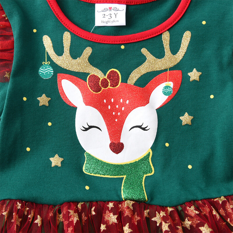VIKITA Meiteņu Ziemassvētku Jaunā gada festivāla kleita Bērniem Ziemeļbriežu apdruka Tutu kleitas Meiteņu Zaļa Sarkana Rudens Ziemas Princešu kleitas