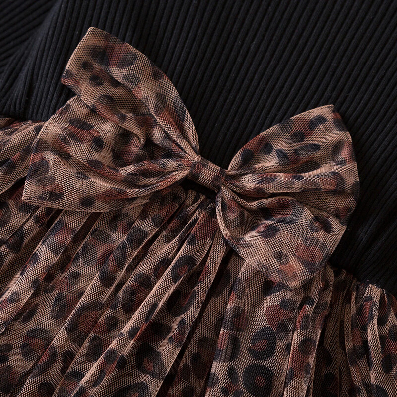 2024 m. vaikiška leopardo rašto suknelė mergaičių žiemos gimtadienio vakarėliui pilnomis rankovėmis princesės suknelės Nauji rudens pavasario kratiniai megzti drabužiai