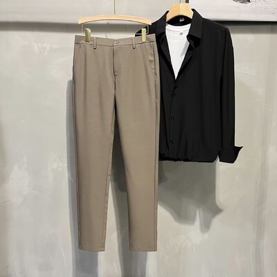 Μόδα ανδρική λεπτή εφαρμογή Σκούρο γκρι Έξυπνο κοστούμι κοστούμι Άνοιξη Καλοκαίρι Νέο Επαγγελματικό κομμένο παντελόνι από μετάξι πάγου υψηλής ελαστικότητας 2024