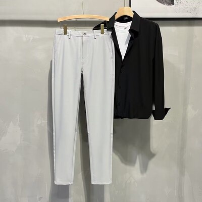 Μόδα ανδρική λεπτή εφαρμογή Σκούρο γκρι Έξυπνο κοστούμι κοστούμι Άνοιξη Καλοκαίρι Νέο Επαγγελματικό κομμένο παντελόνι από μετάξι πάγου υψηλής ελαστικότητας 2024