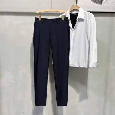 Μόδα ανδρική λεπτή εφαρμογή Σκούρο γκρι Έξυπνο κοστούμι κοστούμι Άνοιξη Καλοκαίρι Νέο Επαγγελματικό κομμένο παντελόνι από μετάξι πάγου υψηλής ελαστικότητας 2024