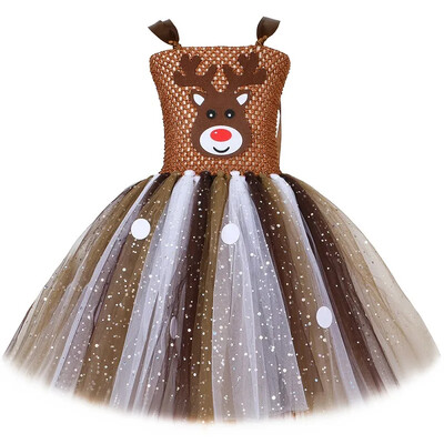 Ziemeļbrieža kostīms meitenēm Ziemassvētku kleita, mirdzoša brūna brieža tutu kleita mazuļiem bērniem Ziemassvētku ballītei Helovīna saģērbt drēbes