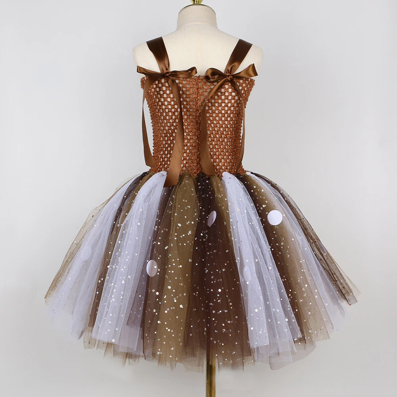 Ziemeļbrieža kostīms meitenēm Ziemassvētku kleita, mirdzoša brūna brieža tutu kleita mazuļiem bērniem Ziemassvētku ballītei Helovīna saģērbt drēbes