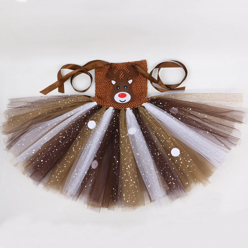 Ziemeļbrieža kostīms meitenēm Ziemassvētku kleita, mirdzoša brūna brieža tutu kleita mazuļiem bērniem Ziemassvētku ballītei Helovīna saģērbt drēbes