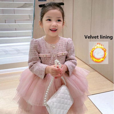 Îmbrăcăminte pentru fete cu mânecă lungă, primăvară, toamnă, roz, rochie pufoasă, la modă, plasă, prințesă, rochii de petrecere de aniversare pentru copii de la 2 la 10 ani