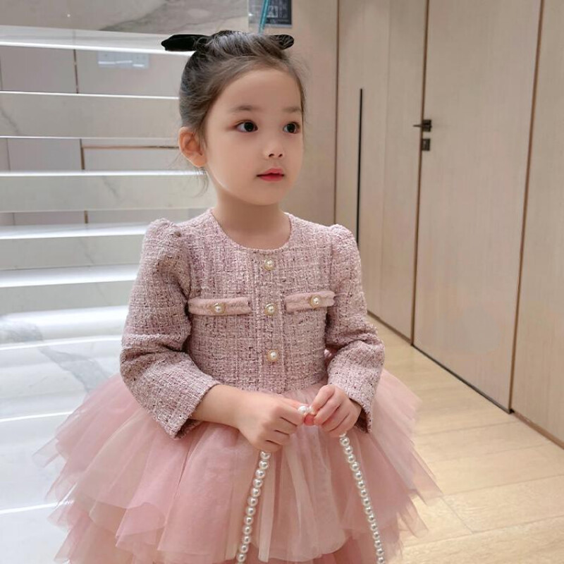 Îmbrăcăminte pentru fete cu mânecă lungă, primăvară, toamnă, roz, rochie pufoasă, la modă, plasă, prințesă, rochii de petrecere de aniversare pentru copii de la 2 la 10 ani