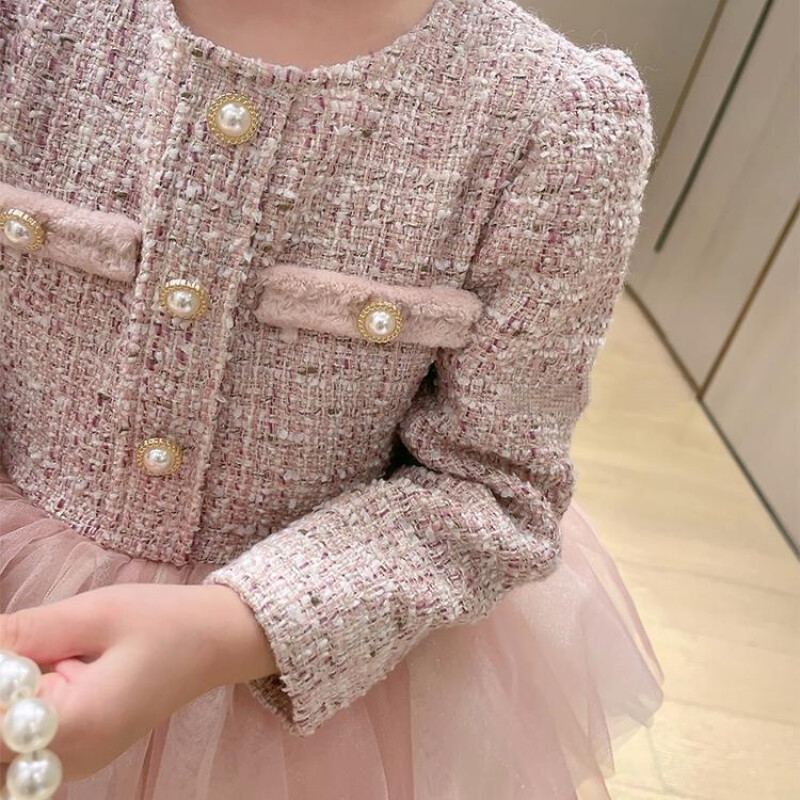 Îmbrăcăminte pentru fete cu mânecă lungă, primăvară, toamnă, roz, rochie pufoasă, la modă, plasă, prințesă, rochii de petrecere de aniversare pentru copii de la 2 la 10 ani