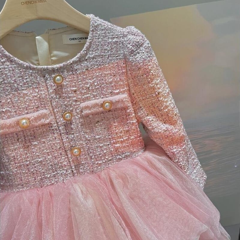 Îmbrăcăminte pentru fete cu mânecă lungă, primăvară, toamnă, roz, rochie pufoasă, la modă, plasă, prințesă, rochii de petrecere de aniversare pentru copii de la 2 la 10 ani