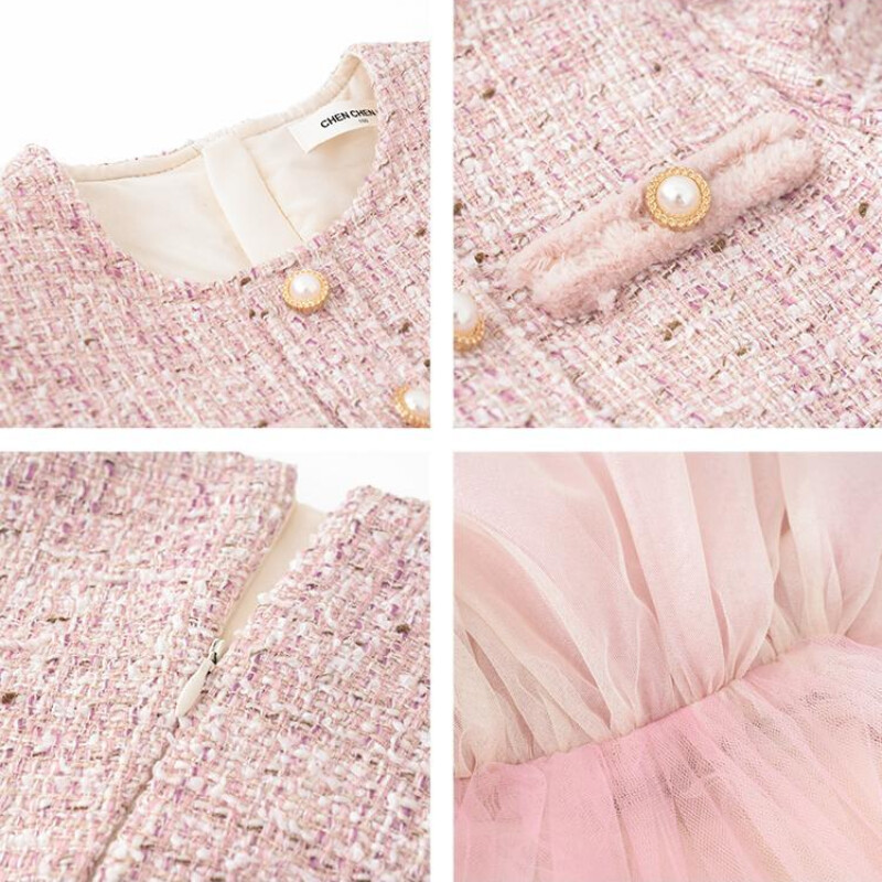 Îmbrăcăminte pentru fete cu mânecă lungă, primăvară, toamnă, roz, rochie pufoasă, la modă, plasă, prințesă, rochii de petrecere de aniversare pentru copii de la 2 la 10 ani
