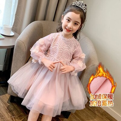 Rudens ziema Jaunas modes Kawaii meiteņu ballīšu kleita Masīvas aplikācijas ar garām piedurknēm Bērnu princešu kleita Jauki, saldi bērnu apģērbi