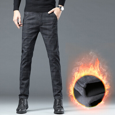 KUBRO 2024 Naujos vyriškos žiemos šiltos laisvalaikio kelnės, storos šiltos vilnos pamušalas, atsparios vėjui, vandeniui atsparios tiesios golfo kelnės