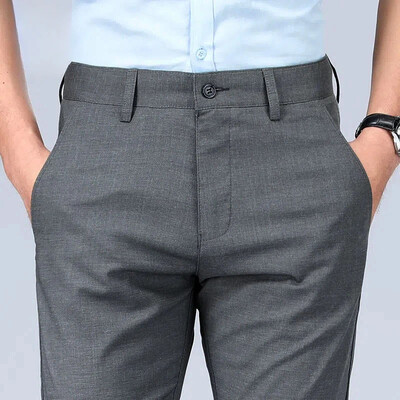 Lininiai verslo socialiniai siuvimo kelnės vyrams tiesūs vyriški kostiumai kelnės Audinys korėjiečių apžvalgos Daug prabangaus stiliaus drabužių pigūs