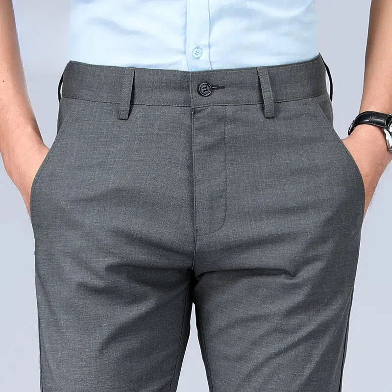 Lininiai verslo socialiniai siuvimo kelnės vyrams tiesūs vyriški kostiumai kelnės Audinys korėjiečių apžvalgos Daug prabangaus stiliaus drabužių pigūs