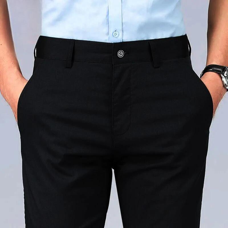 Lininiai verslo socialiniai siuvimo kelnės vyrams tiesūs vyriški kostiumai kelnės Audinys korėjiečių apžvalgos Daug prabangaus stiliaus drabužių pigūs