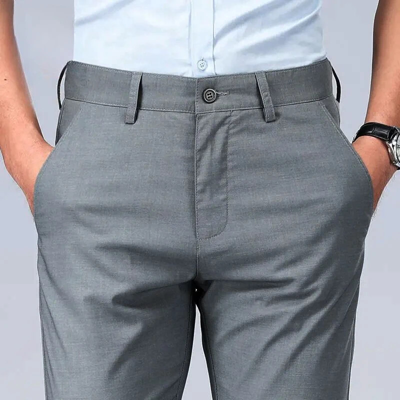 Lininiai verslo socialiniai siuvimo kelnės vyrams tiesūs vyriški kostiumai kelnės Audinys korėjiečių apžvalgos Daug prabangaus stiliaus drabužių pigūs