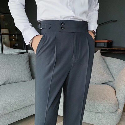 Costume pentru bărbați Pantaloni cu talie înaltă Croială socială Drept pentru afaceri Haine stil coreean Rochie Pantaloni pentru bărbați Calitate Formal Elegant