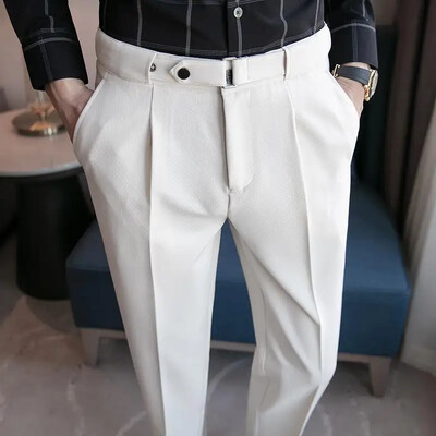 Tressed püksid meestele Slim Fit valge sinine meeste ülikonnad püksid luksuslik tööriietus klassikaline spandeks Odavad Korea stiilis riided pidulik