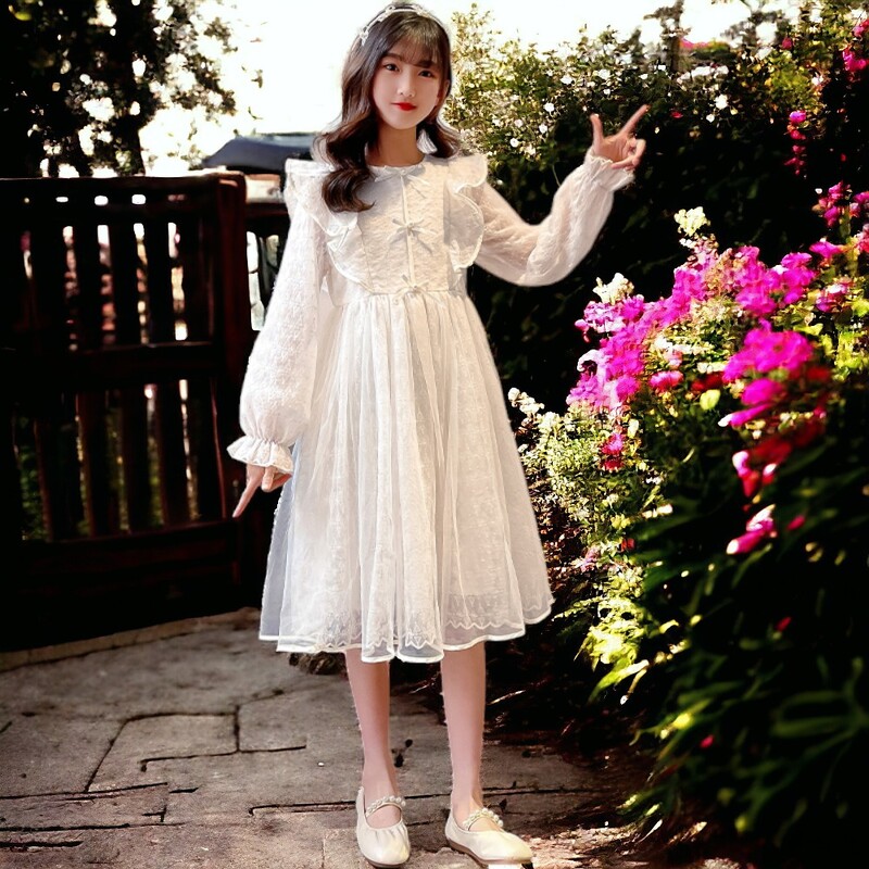 Pavasariniai Vaikų Apranga Smėlio spalvos nėriniuotos Suknelės Mergaitėms Drabužiai Paaugliams Vaikų Vakarėlis Mokykliniai Kostiumai Kūdikių Vestidos 6 8 10 12 m.