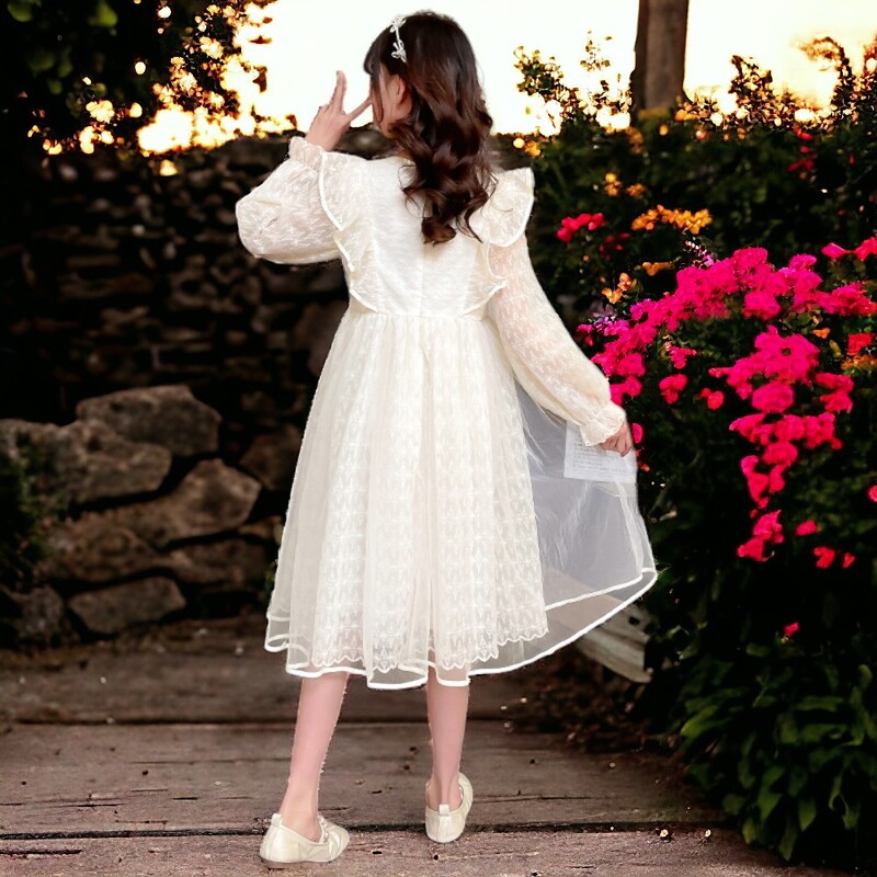 Pavasariniai Vaikų Apranga Smėlio spalvos nėriniuotos Suknelės Mergaitėms Drabužiai Paaugliams Vaikų Vakarėlis Mokykliniai Kostiumai Kūdikių Vestidos 6 8 10 12 m.