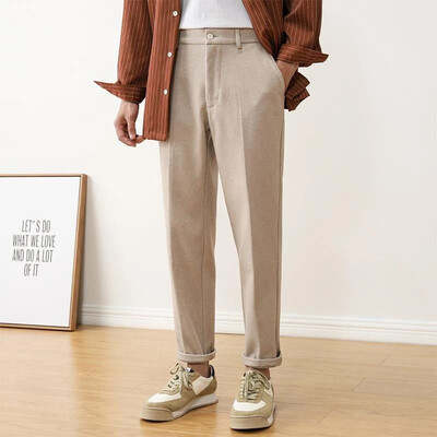 Khaki Slim Fit Bikses vīriešiem Brūns tresed Vīriešu uzvalki Bikses Lēti 2024. gada vasara Jaunums kleita Darba apģērbs Eleganta apģērba piedāvājums