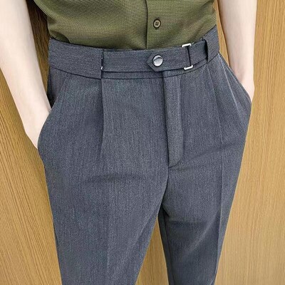 Pantaloni de costum pentru bărbați, ocazional, inteligent, de vară, cu buzunare uni, cu fermoar, la modă de lux, pantaloni subțiri, până la gleznă