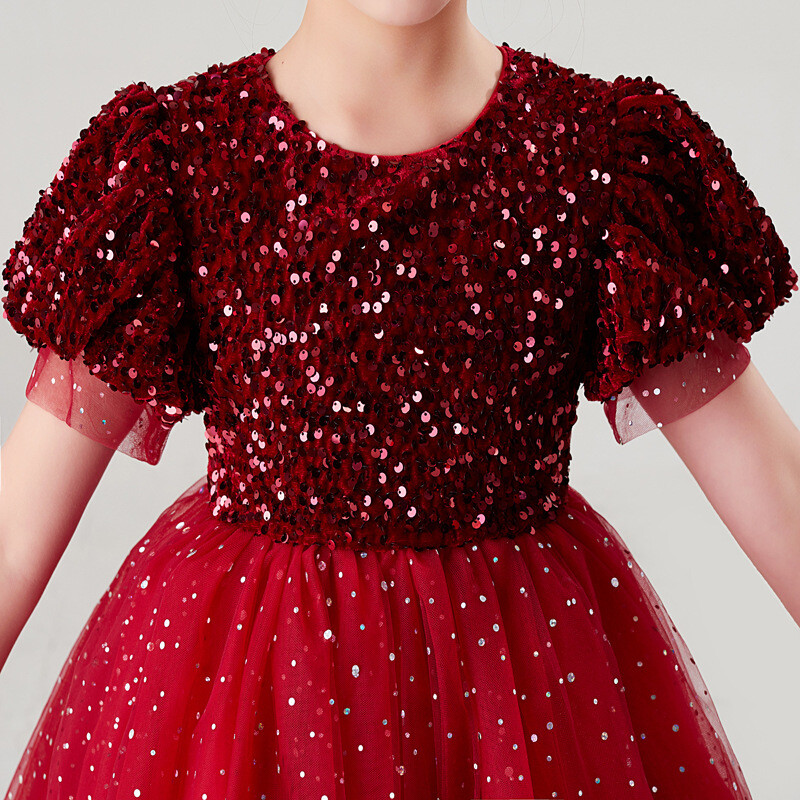 2023 fete toamnă cu mâneci lungi paiete plasă rochie de bal rochie performanță scenă rochie prințesă copii dulce gazdă rochii 3-14 ani