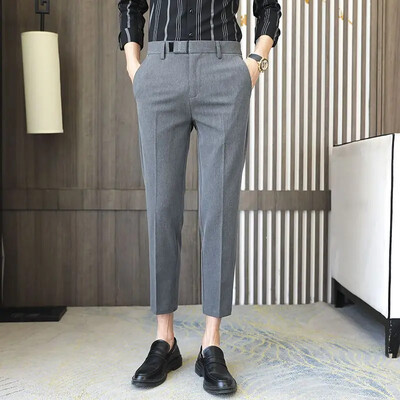 Παντελόνι ανδρικό κοστούμι 9 Cropped Work Tressed Office Ανδρικό καλοκαιρινό παντελόνι ίσιο Slim Fit Social Tailoring Business Formal Vintage