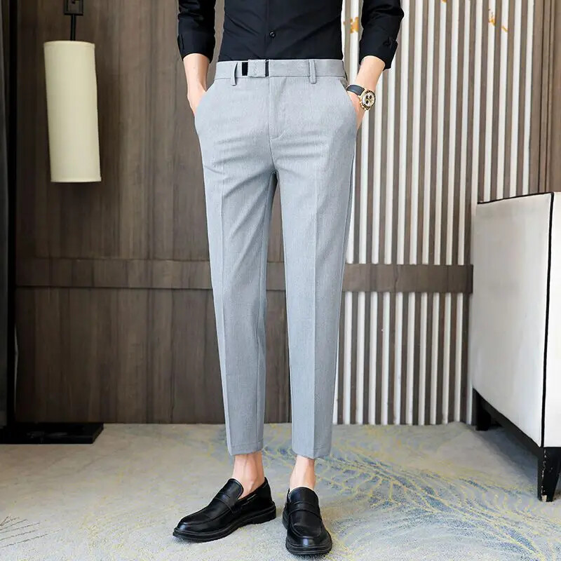 Παντελόνι ανδρικό κοστούμι 9 Cropped Work Tressed Office Ανδρικό καλοκαιρινό παντελόνι ίσιο Slim Fit Social Tailoring Business Formal Vintage
