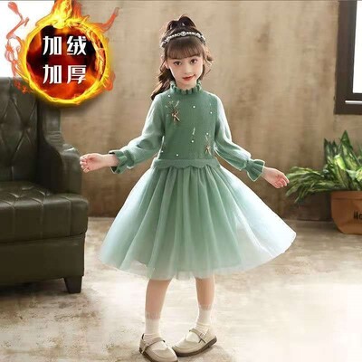 Mergaičių blizgučiai princesiška suknelė pavasariui ir rudeniui, nauja ilgomis rankovėmis aksomu paminkštinta suknelė mergaitei tiulio sijonas