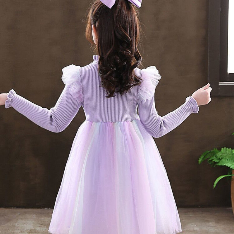 Mergaičių blizgučiai princesiška suknelė pavasariui ir rudeniui, nauja ilgomis rankovėmis aksomu paminkštinta suknelė mergaitei tiulio sijonas