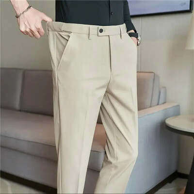 Pantaloni de costum pentru bărbați, mărime Plus, 40 38 2024, toamnă, cu talie elastică, pantaloni de rochie, bărbați, subțiri, de birou, până la gleznă.