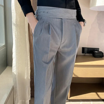 Ανδρικό παντελόνι με ψηλόμεσο φόρεμα Παντελόνι φθινόπωρο 2024 Νέο βρετανικό στιλ ίσιο κοστούμι με μονόχρωμο κοστούμι μονόχρωμο, casual μόδα ανδρικά ρούχα