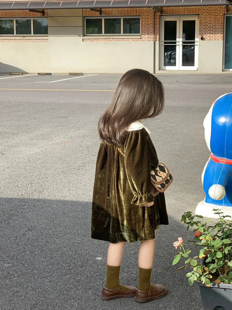 Kalėdinės raudonos suknelės mergaitėms 2024 m. žiema vaikams Auksinė aksominė princesė suknelė mergaitėms