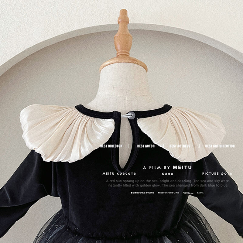 Κούκλα με βελούδινο μάτισμα κορεατικά παιδικά ρούχα για κορίτσια με μακρυμάνικο μοντέρνο δίχτυ νήμα μαύρα παιδικά φορέματα για πάρτι πριγκίπισσας