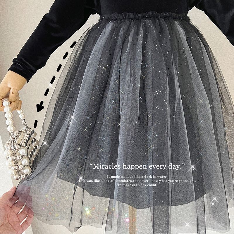 Κούκλα με βελούδινο μάτισμα κορεατικά παιδικά ρούχα για κορίτσια με μακρυμάνικο μοντέρνο δίχτυ νήμα μαύρα παιδικά φορέματα για πάρτι πριγκίπισσας