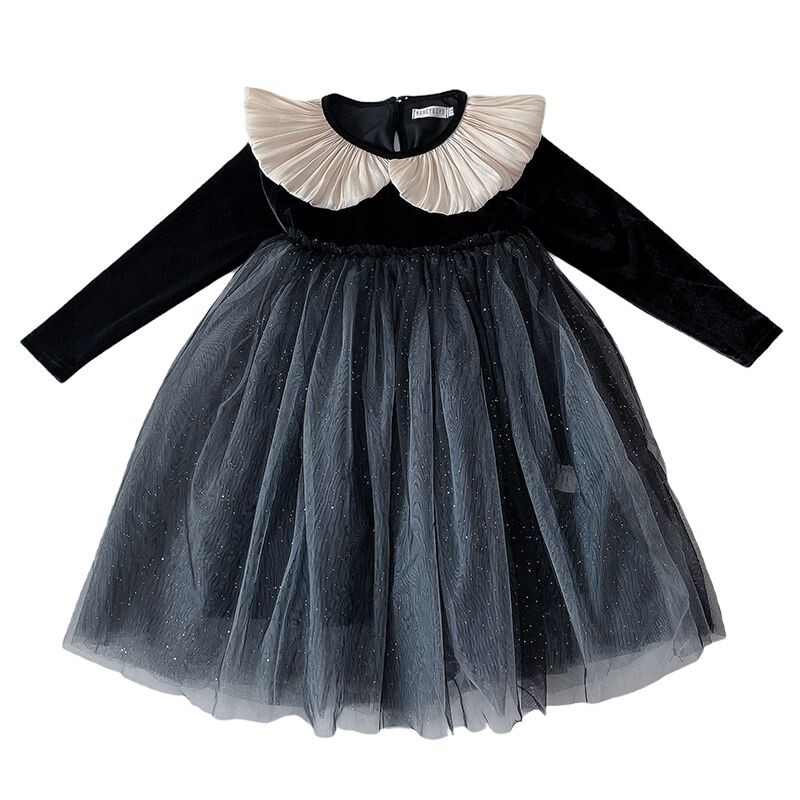 Κούκλα με βελούδινο μάτισμα κορεατικά παιδικά ρούχα για κορίτσια με μακρυμάνικο μοντέρνο δίχτυ νήμα μαύρα παιδικά φορέματα για πάρτι πριγκίπισσας