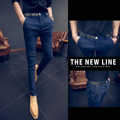 Biznesa vīrietis Uzvalki Bikses Svītrainas Pelēkas Bikses Vīriešiem Sociālā Pielāgošana Spandekss Uz augšu Vintage korejiešu stila apģērbi Atsauksmes Daudzi