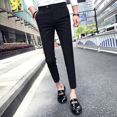 Biznesa vīrietis Uzvalki Bikses Svītrainas Pelēkas Bikses Vīriešiem Sociālā Pielāgošana Spandekss Uz augšu Vintage korejiešu stila apģērbi Atsauksmes Daudzi