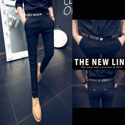 Biznesa vīrietis Uzvalki Bikses Svītrainas Pelēkas Bikses Vīriešiem Sociālā Pielāgošana Spandekss Uz augšu Vintage korejiešu stila apģērbi Atsauksmes Daudzi