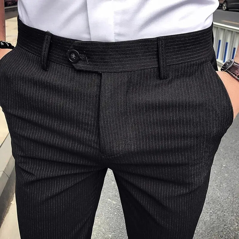Biznesa vīrietis Uzvalki Bikses Svītrainas Pelēkas Bikses Vīriešiem Sociālā Pielāgošana Spandekss Uz augšu Vintage korejiešu stila apģērbi Atsauksmes Daudzi