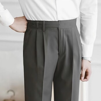 Ανδρικά κοστούμια με ψηλόμεσο παντελόνι 9 Cropped Business Social Tailoring Ποιοτικό υφασμάτινο παντελόνι για άνδρες Κλασικό φόρεμα κομψό επάνω